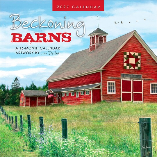 Hopper Studios; Beckoning Barns | 2027 12 x 24 Inch (Hanging) Monthly Square Wall Calendar | Featuring the Artwork of Lori Deiter | Plastic-Free; Category:Wall Calendars; Image:1